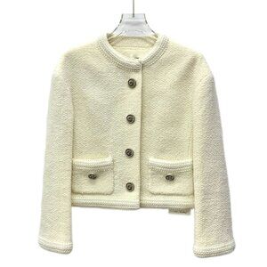 CW0614 Gucci Beige wool single-breasted long-sleeved knitted cardigan coat 38 S
